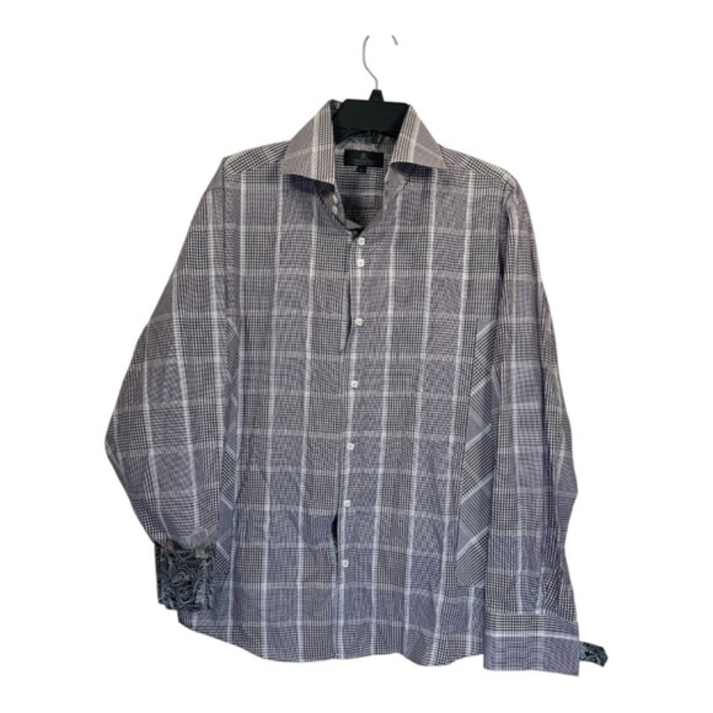 Vittorino Dress Shirt Mens Size Large Flip Cuff Checkered Purple White Cotton Po